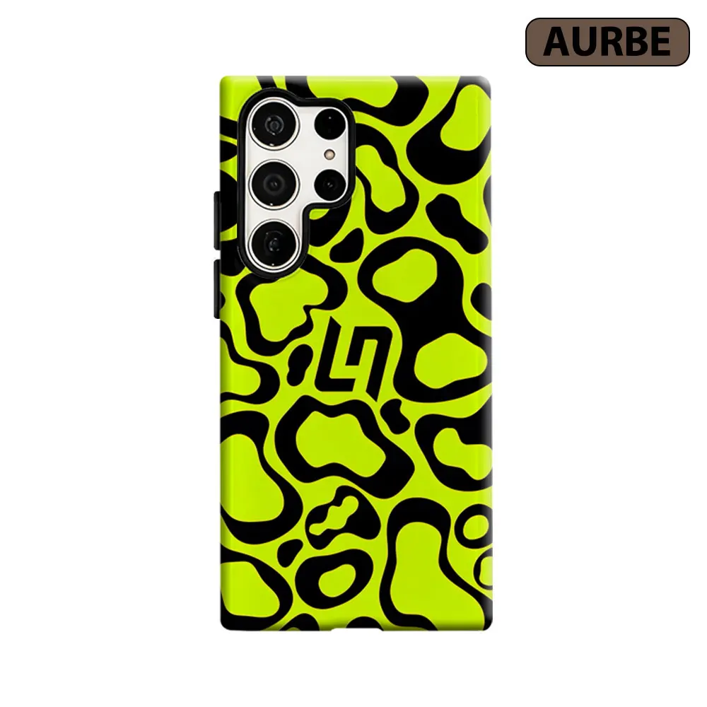 Lime Green Leopard Print Phone Case For Samsung Galaxy S26 S25 S24 S23 Ultra Plus HD Hard Double Layer Film Cover