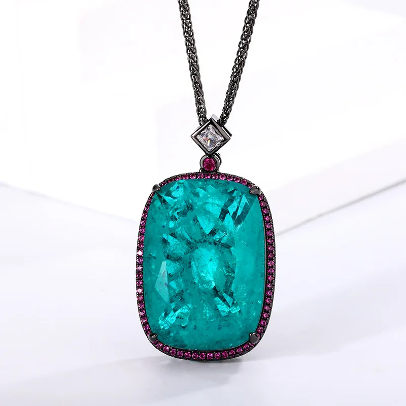 Jewelry Gold Plated European and American Fashion Imitation Emerald Square 20*28 Pendant Necklace