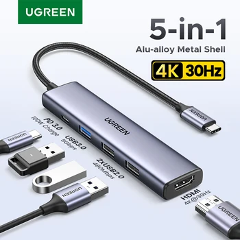 מפצל UGREEN USB-C עם 5 יציאות וחיבור HDMI 4K