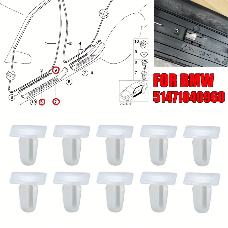 

10pc Door Sill Trim Clip Fastener Adhesive Nails Glue Clips Glue Plug Door Panel Clips For BMW Automotive Interior Trim Fastener