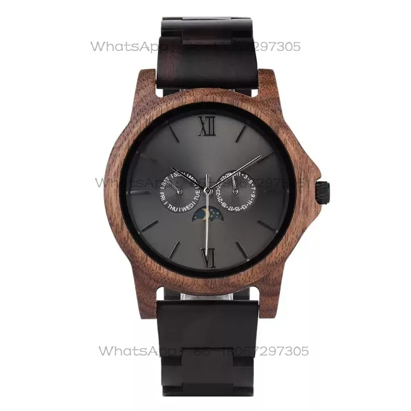 Handmade wooden men's watch, Japanese movement, vintage niche wristwatch, ebony walnut solid wood light luxury men's watch