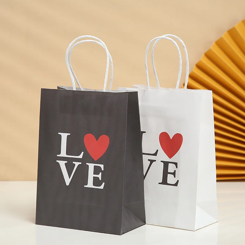 Geschenkt üten lieben Herz gedruckt Kraft Papiertüte Cartoon Geschenk Handtasche Urlaub Einkaufstasche Umhängetaschen Valentinstag