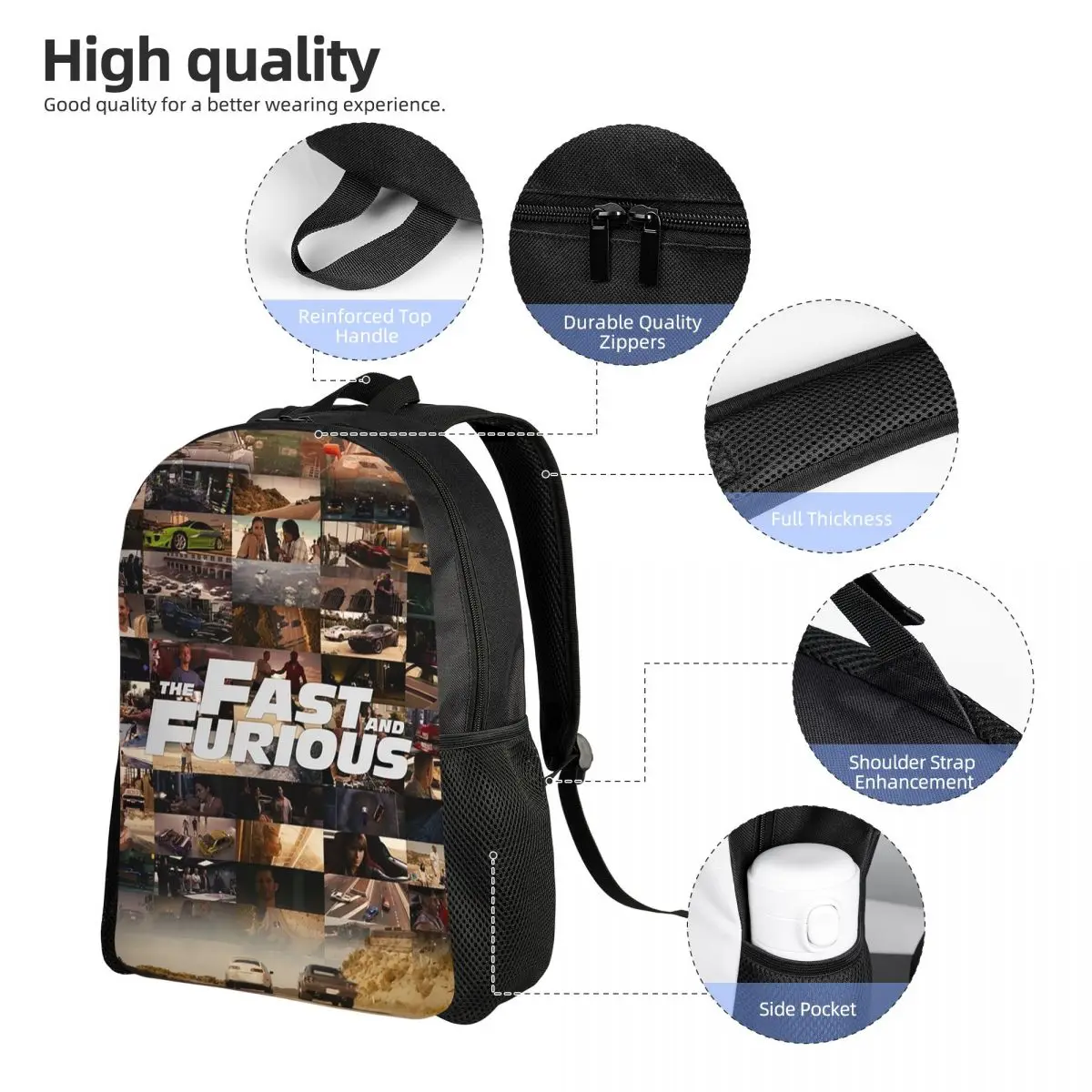 Fast And Furious Legends Tribute Studentenrucksack, Schultasche, Wandern, Reisen, Tagesrucksack für Männer und Frauen, modische Büchertasche, Umhängetaschen