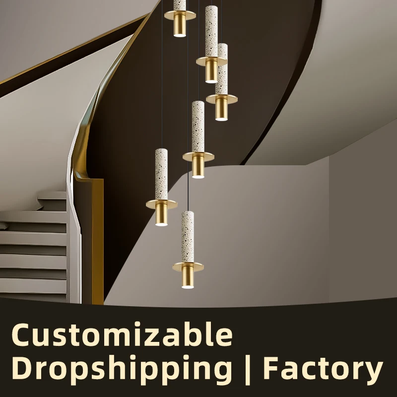

Luxury Stair Chandelier Marble Lighting Nordic Minimalist High Ceiling Stair Lighting Chandelier