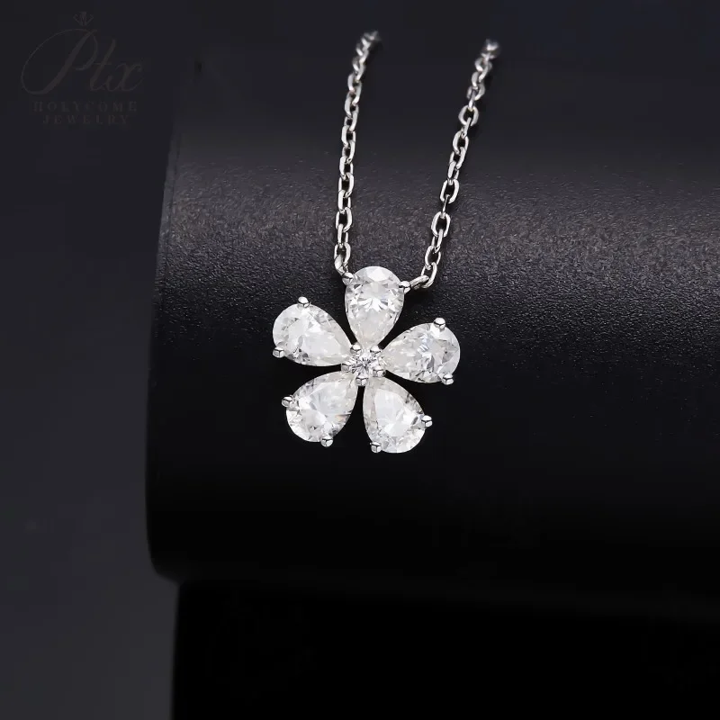 Halskette mit Fünfblättrigem Blumen-Anhänger, Moissanit-Diamant, 925 Sterling Silber Kette, Schmuck für Damen, Hypoallergen, Jubiläumsgeschenk – Detail 17