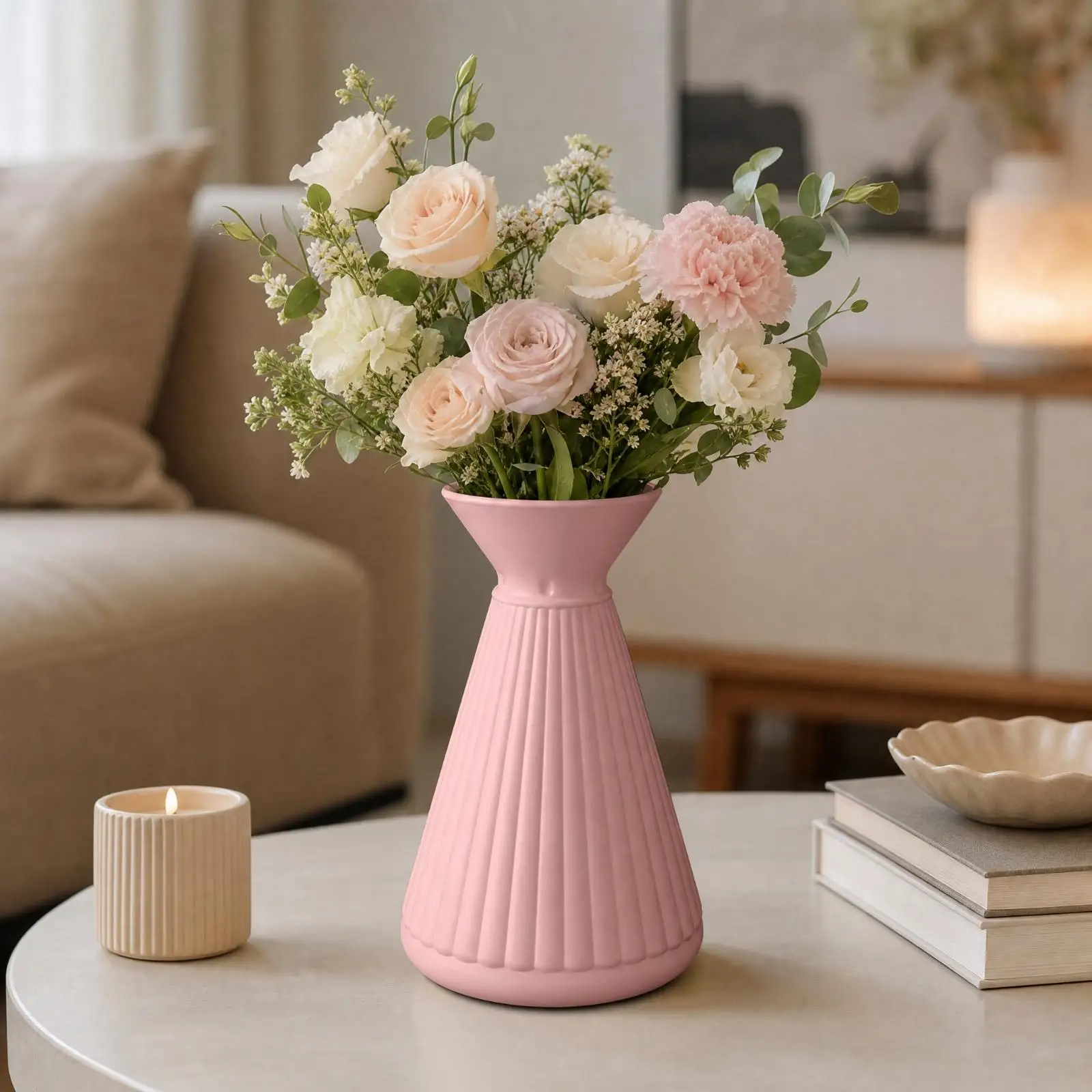 4 Pieces Plastic Flower Vase Decorative Ribbed Plastic Vase Easy to Clean