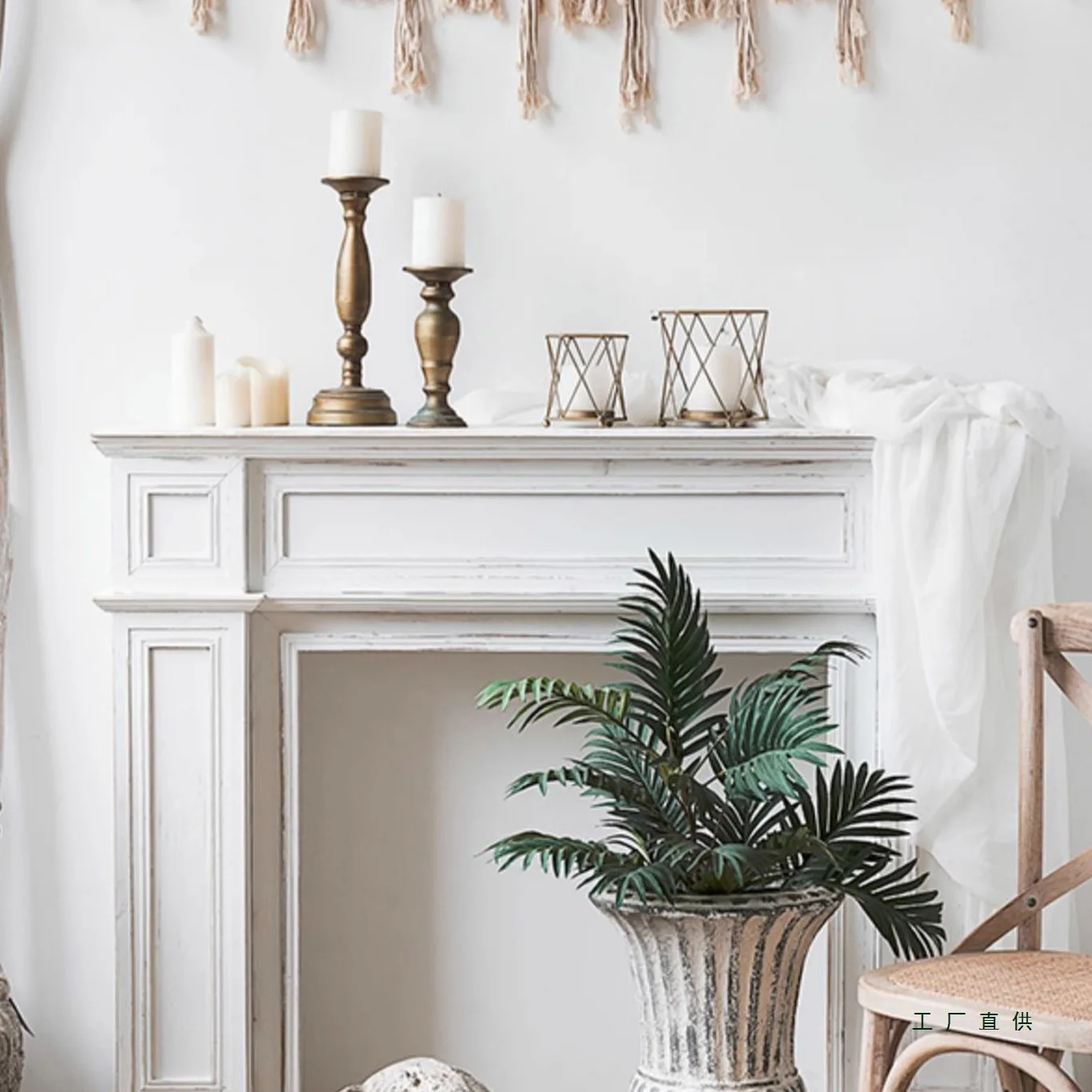 French retro solid wood fireplace decorative cabinet European and American black and white fake fireplace rack B & B photography