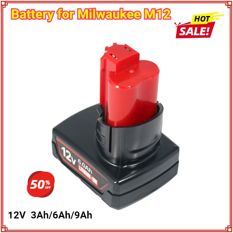 

12V Battery 3Ah/6Ah/9Ah Rechargeable Battery for Milwaukee M12 XC Cordless Tools 48-11-2401 48-11-2402 48-11-2411 MIL-12A-LI