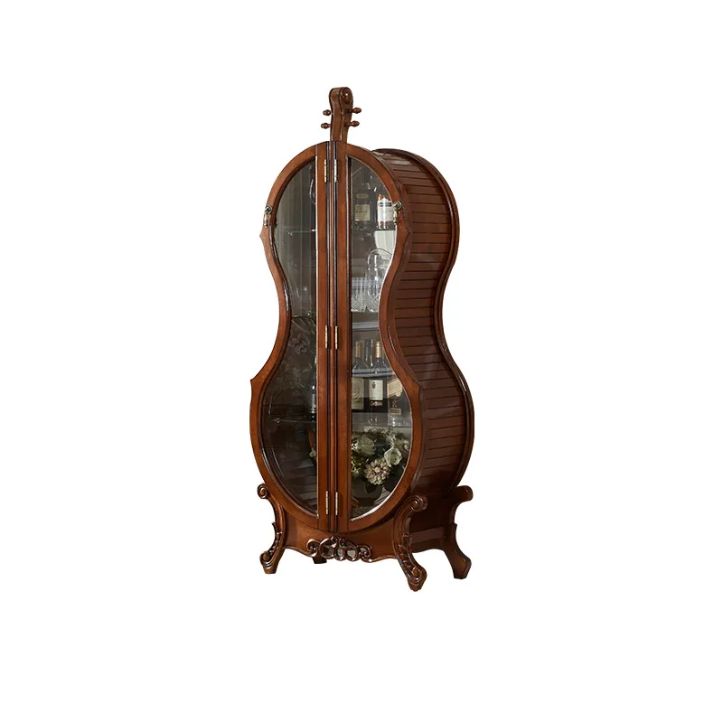 

American style, all solid wood, cello, wine cabinet, living room, high-end, glass display cabinet.