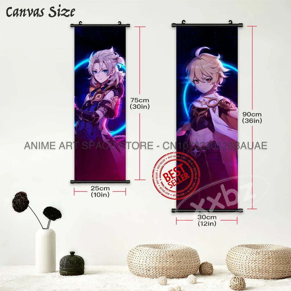 Genshin Impact hängende Malerei Leinwand Wand kunst Anime Poster Kawaii Yoimiya Wohnkultur Wandbild Jean Scroll Bild für Wohnzimmer – Detail 5