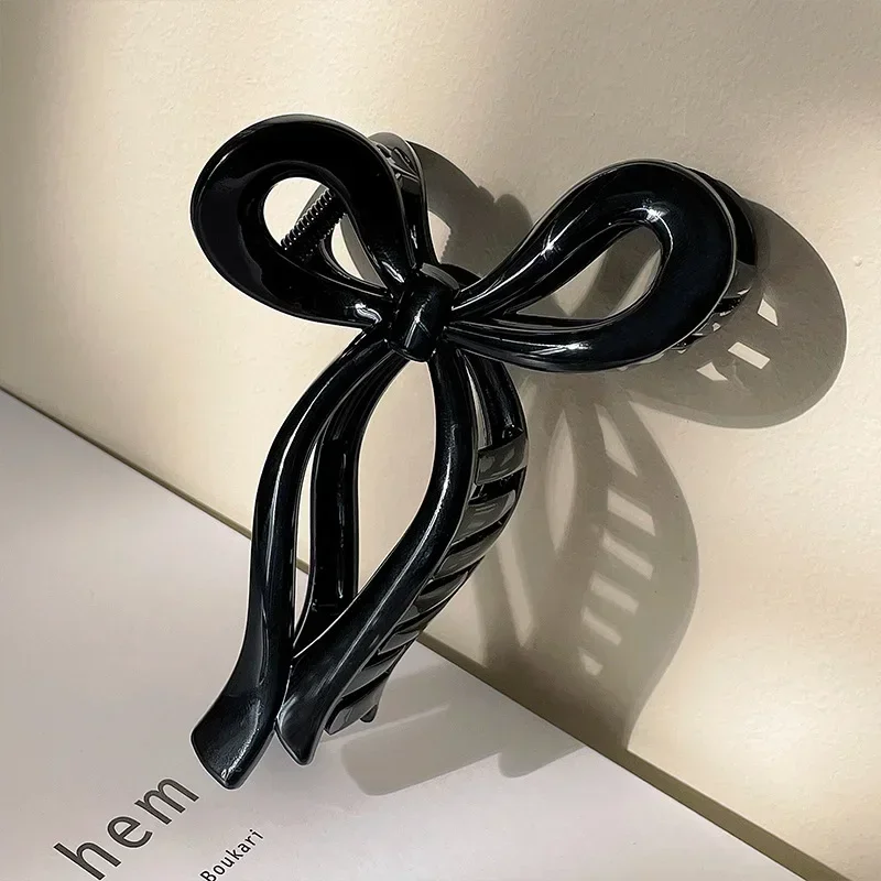 New Jelly Colored Bow Hair Clip Women\'s Accessories Back Spoon Pan Hair Shark Clip Fashionable Solid Color Elegant Hair Clip