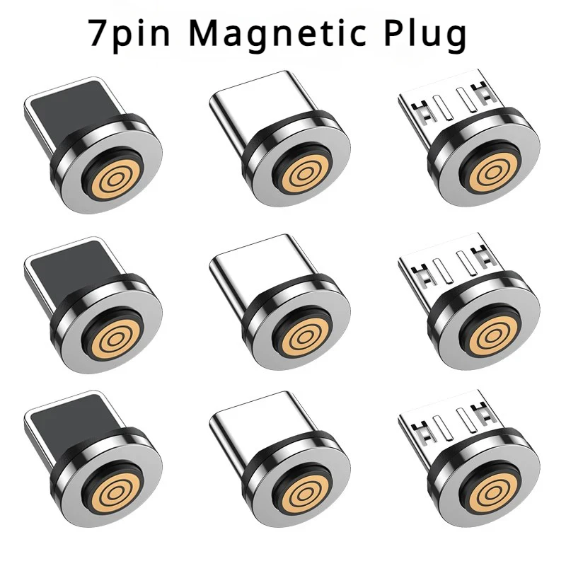 

5PCS 7PIN Magnetic Cable Plug Round Fast Charging Adapter Tips for IPhone Samsung Huawei Xiaomi Red Mi OPPO Magnet Charger Plugs