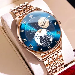 OUPINKE Top Brand Men's Watches Fashion Rose Mechanical Watch Waterproof Luminous Starry Sky Male Wristwatch Stainless Steel