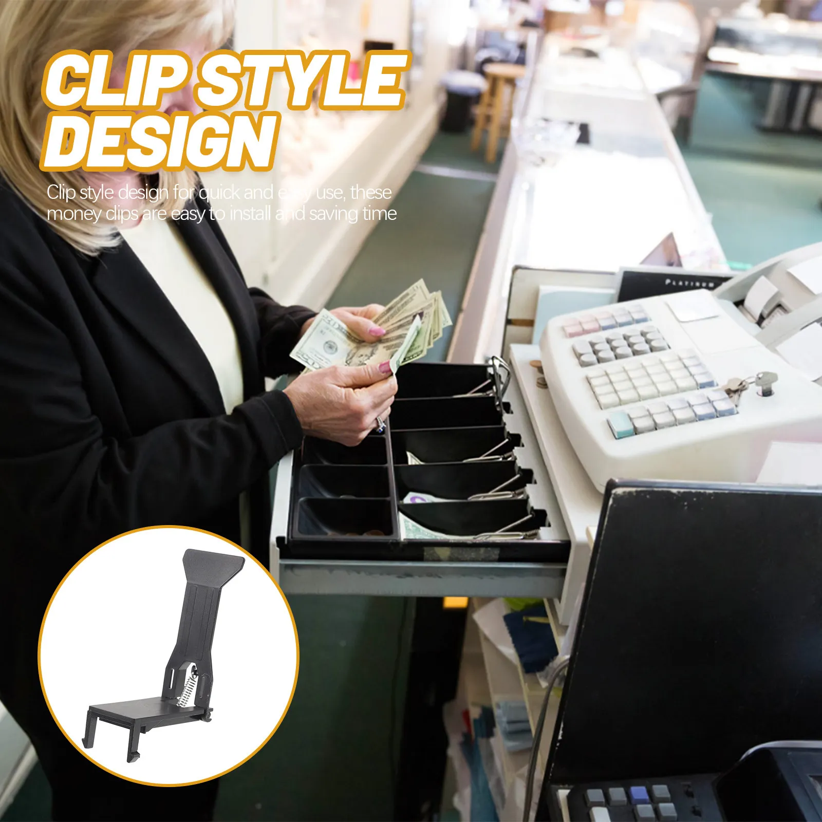 

6Pcs Cash Register Drawer Clips Plastic Money Clips Sturdy Wear Resistant Bill Holder Organizer for Small Business Supplies