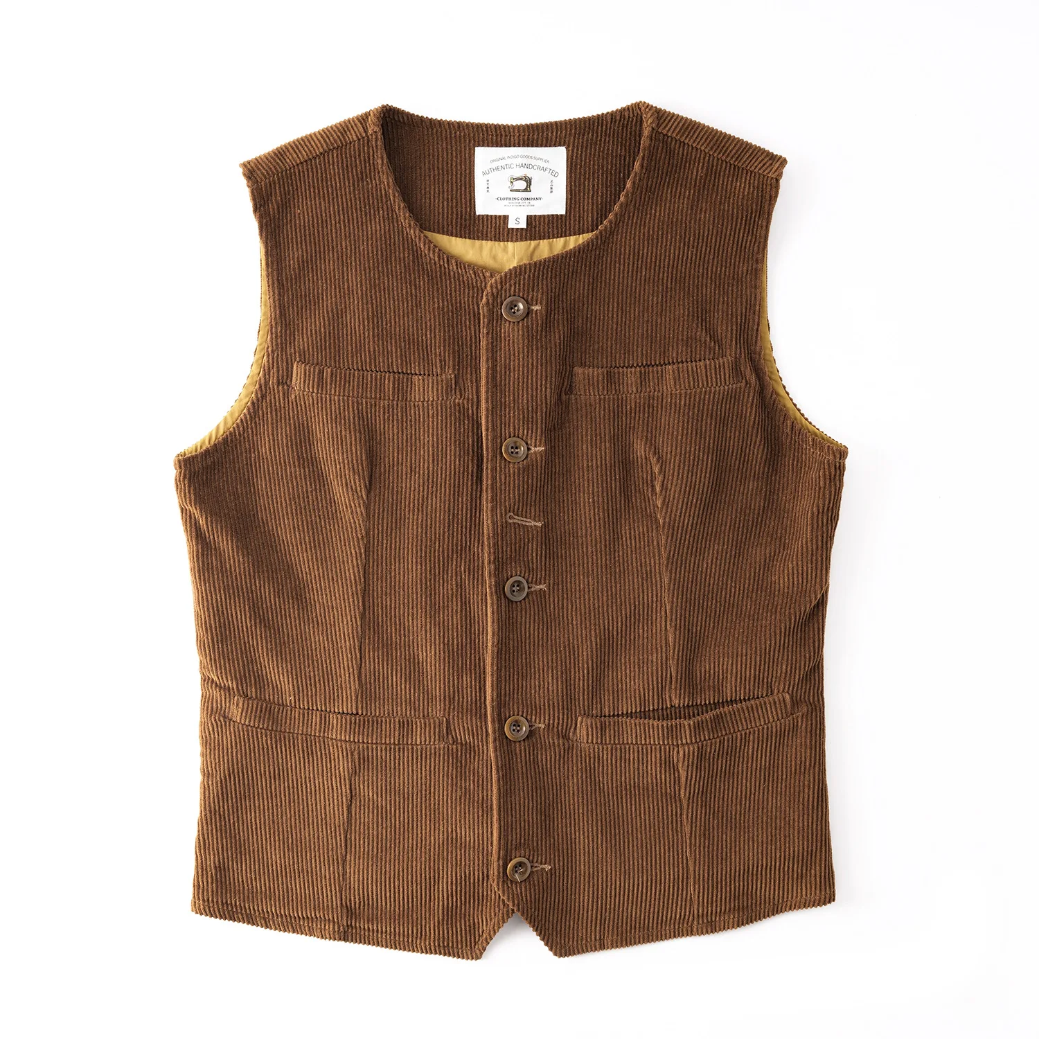 Autumn/Winter Heavyweight 320gsm Corduroy Vest - Vintage Solid Color Multi-Pocket Work Waistcoat with Western Cowboy Style