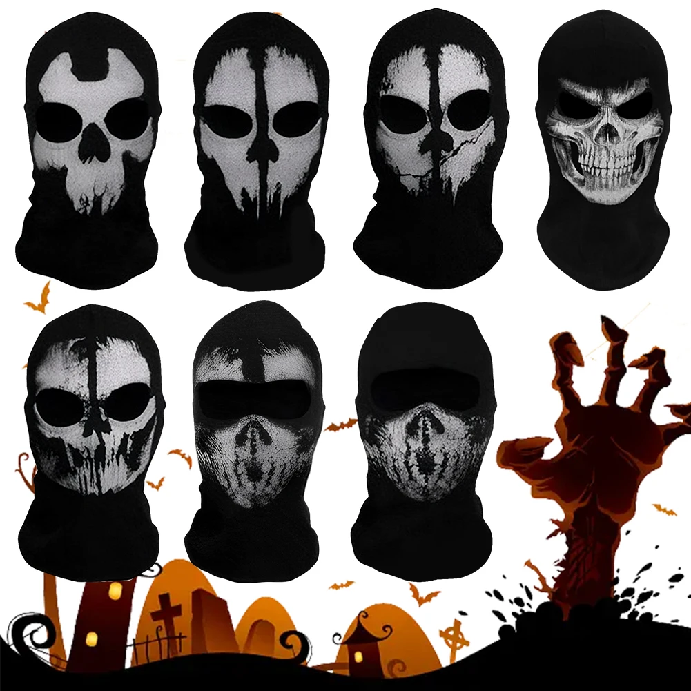 Unisex Balaclava Ghost Face Mask Scary Skeleton Skull Face Mask for Halloween Cosplay Mask for Outdoor Sport Motorcycle Facemask