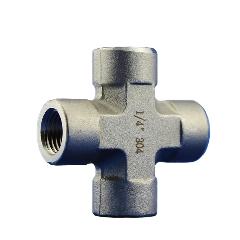 Stainless Steel High Pressure Forged 4-way Nipple Fitting 320Bar 1/4 1/2 Female Thread Cross Equal Diameter Adapter Fitting