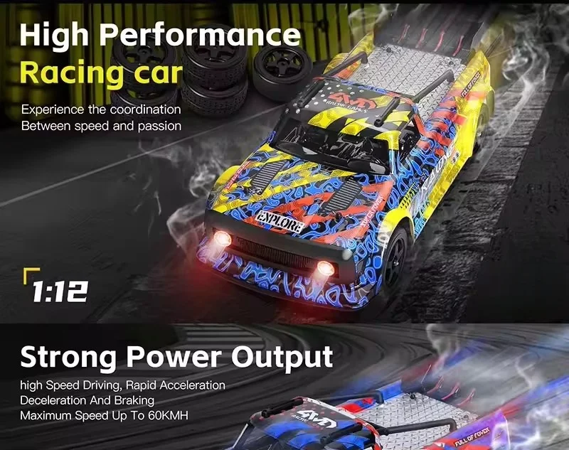 80KM/H Brushless High Speed RC Racing Car1:12 Flat Running Style Car Linkage Lighting 4WD Racing Drift Metal RC Car Toy Giftss