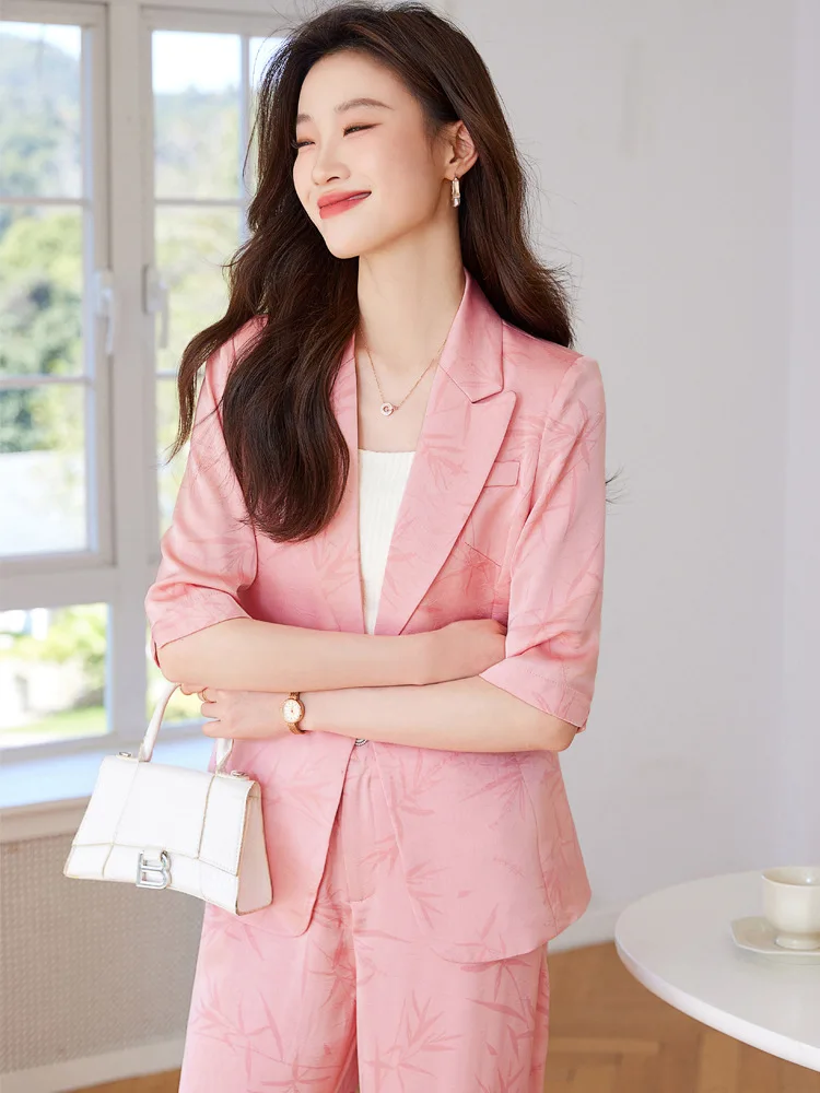 

Pink Mid-Sleeve Suit Suit Women's Elegant High Sense Women's All-Match Small Casual 3/4 Sleeve Suit Jacket