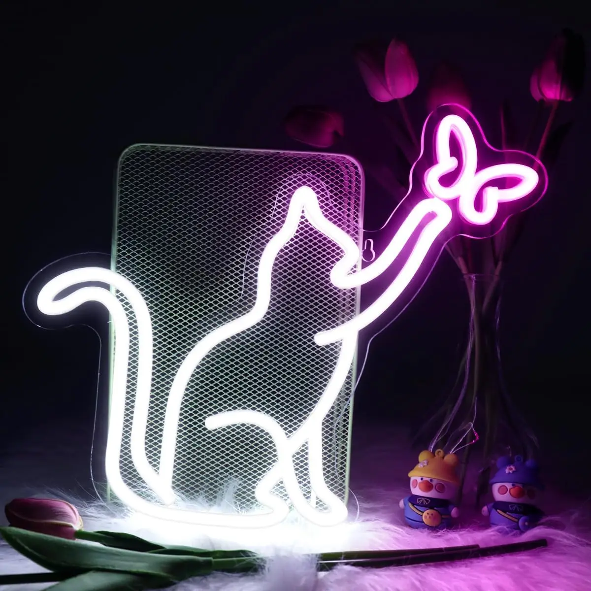 Cat Butterfly Neon Sign Wall Decoration LED Neon Light USB Powered For Business Bedroom Bedside Table Living Room Party