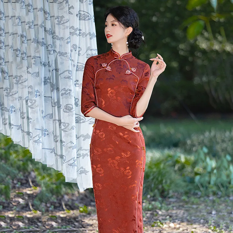 Chinese Style Long Sleeved Improve Cheongsam 2025 New Young Women's Republic Retro Spring and Autumn Dress Qipao