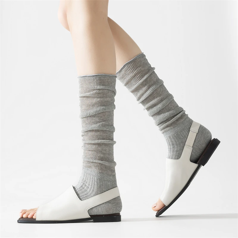 Women\'s Socks High New Summer Fashion Stockings Basic Women Leg Warmers Japanese Style Cotton Thin Girls Knee Socks Simple Long