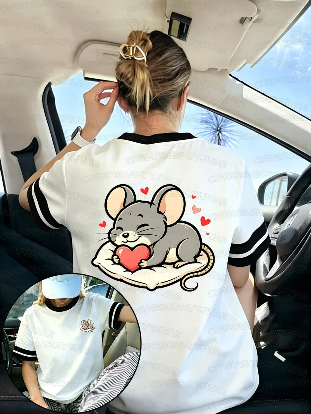 Women'S Y2K Color Block Short Sleeve T-Shirt Winking Cartoon Gray Mouse Breathable Crew Neck Casual Summer Top Daily