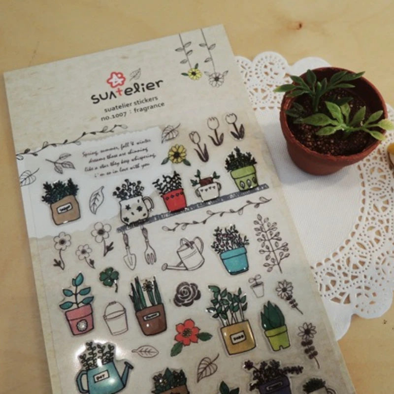 Korean Import Original Suatelier Potted Plant Decorative Stationery Stickers Scrapbooking DIY Diary Album Stick Label