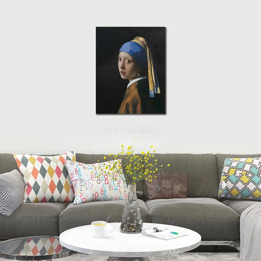 Handmade Painting in Oils Girl Pearl Earring Johannes Vermeer Picture Canvas Masterpiece Reproduction for Pub Wall Display