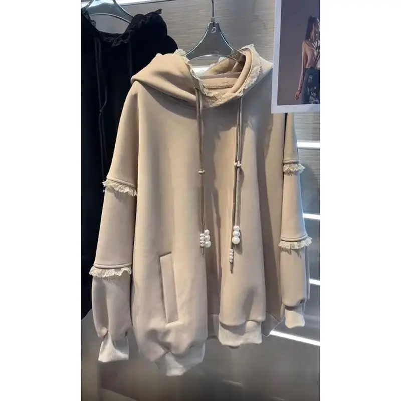 هوديس القطن مقنعين ملابس الخريف السيدات امرأة شابة تكدرت الألياف الرمادية حروف متوسطة الطول المتناقضة مطابقة الفرنسية