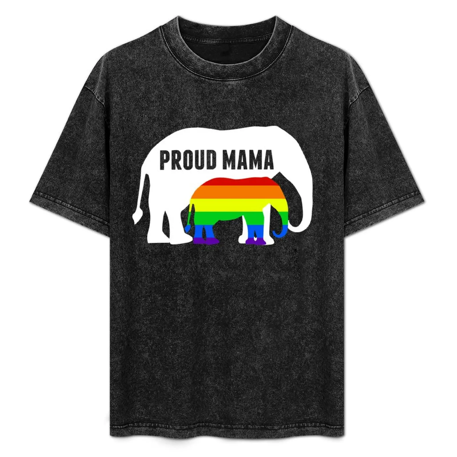 Proud LGBTQ Mama Elephant for a Gay Pride Mom T-Shirt Simple Casual Short Sleeve Cotton T-Shirt