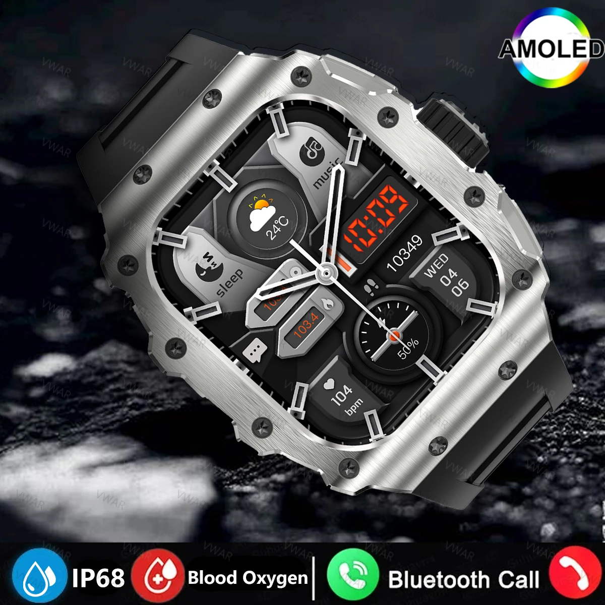 VWAR TANK M3 Pro Smart Watch Men AMOLED AOD Bluetooth Call Men's Sport Smartwatch IP68 Waterproof for Android IOS Business Clock