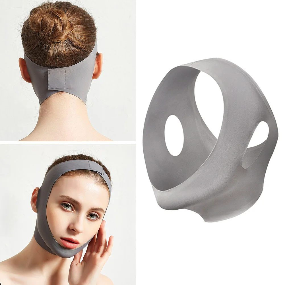 Mascarilla Facial adelgazante, cinturón de Estiramiento Facial en V transpirable para apretar la piel Facial, herramienta reafirmante para el contorno de la barbilla, gris Xl