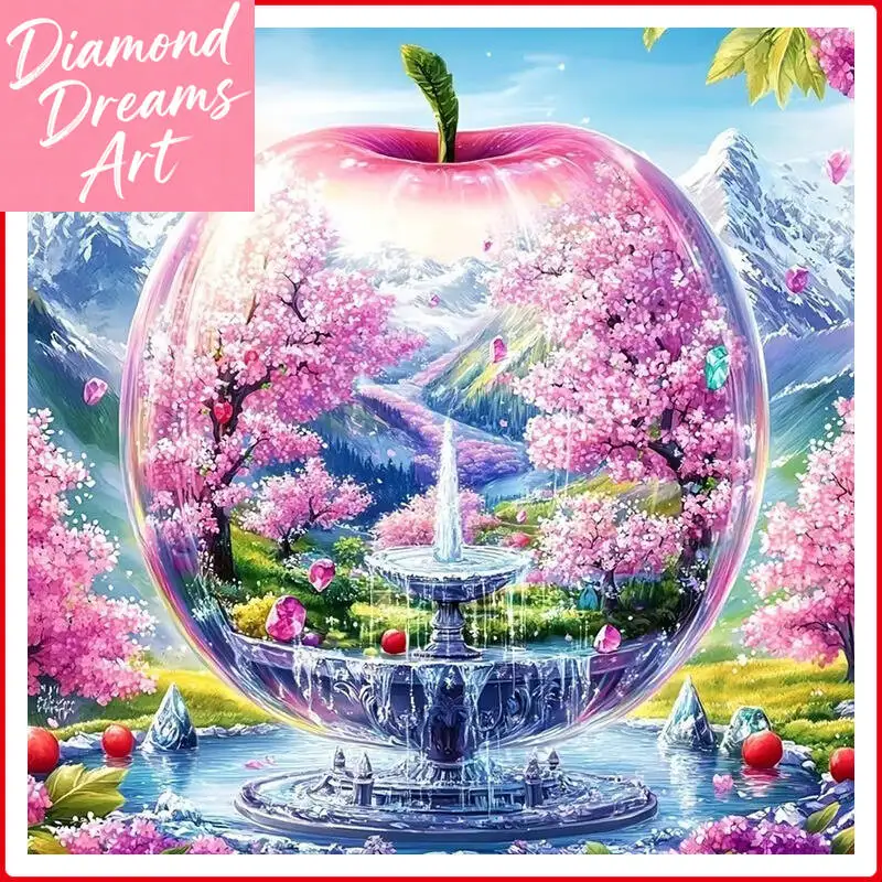 Pintura de Diamantes sin Marco, Nueva Colección 2025, Imagen de Paisaje con Flores de Manzana, Kit de Bordado Mosaico DIY, Decoración para el Hogar
