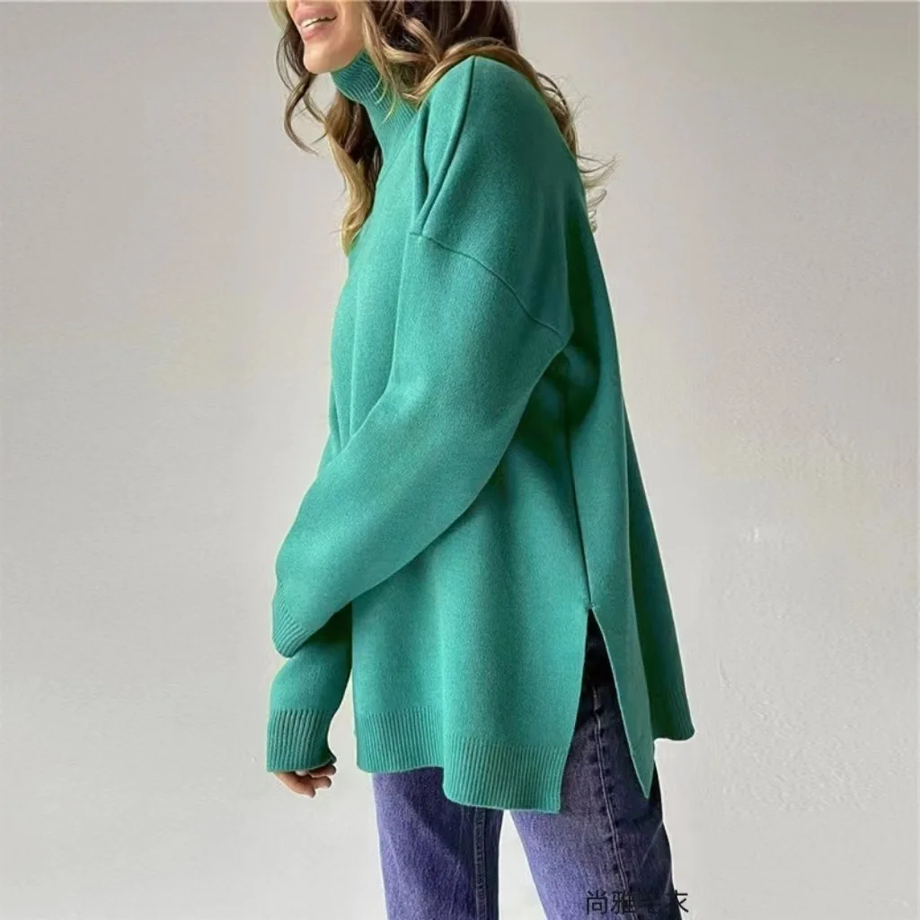 Suéter popular suéter suelto cuello alto europeo y americano para mujeres en otoño invierno