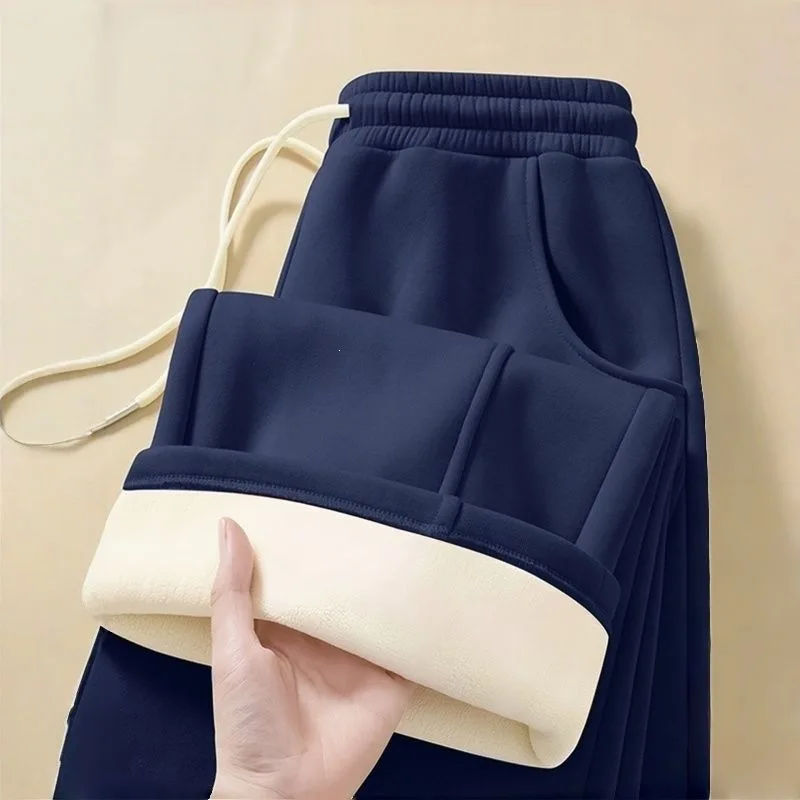 Factory Direct Women's Fleece Lined Pants 2026 New Autumn & Winter Navy Wide Leg Sweatpants Thick Casual  Trousers for Women
