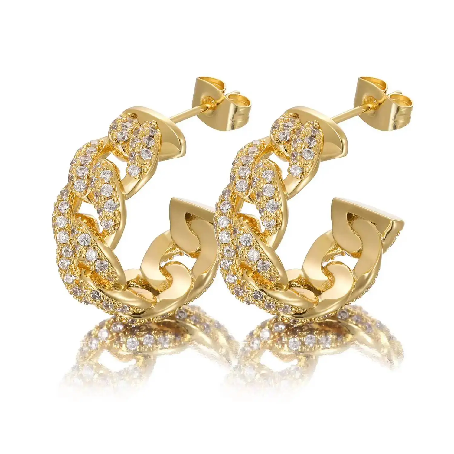 

Wholesale High Quality Fashion Cuban Chain Brass Hoop Earrings for Women