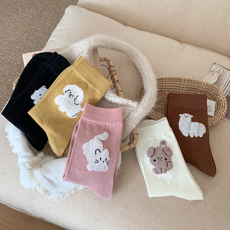 Cute Animals Cute Sweet Cotton Boneless Socks Ballet Style Breathable Sweat-wicking Stocking Girly Heart Middle Tube Socks Gifts