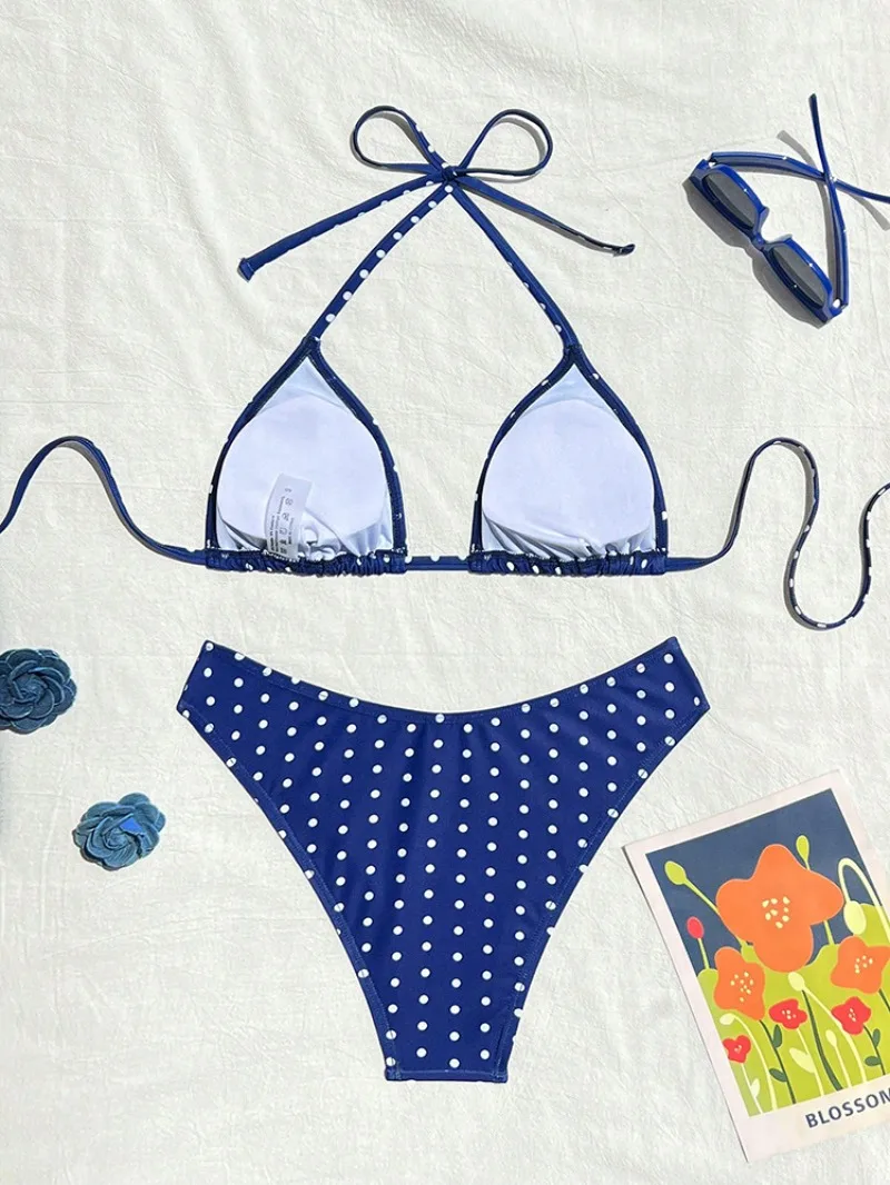 bikini sexy con stampa a pois halter set due pezzi cravatta posteriore costumi da bagno a vita alta Costumi da bagno conjunto de bikini biquini tankini