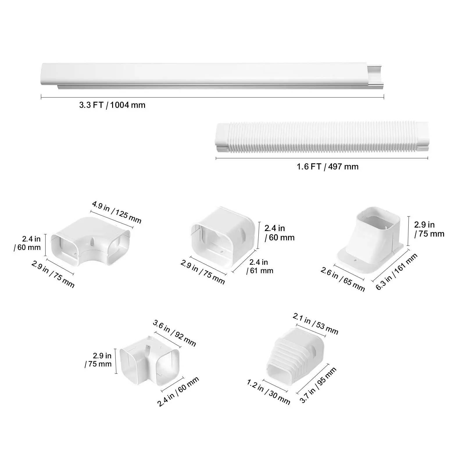 Mini Split Line Set Cover 3-inch W 15.8Ft L, PVC Decorative Pipe For Air Conditioner with 4 Straight Ducts & Full Components