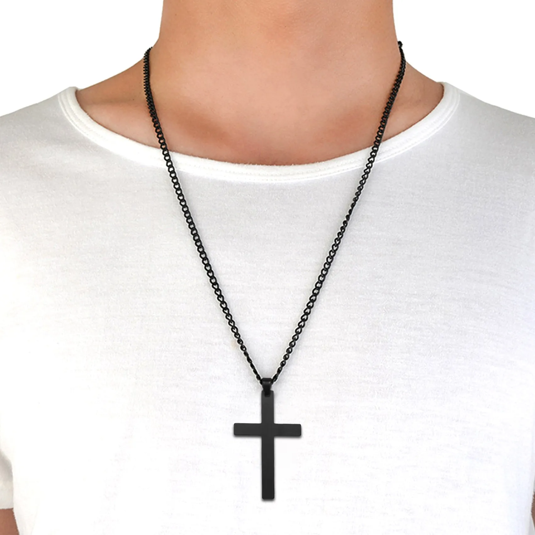 Collier pendentif croix vintage pour homme, acier inoxydable, collier pendentif JOPendant, noir