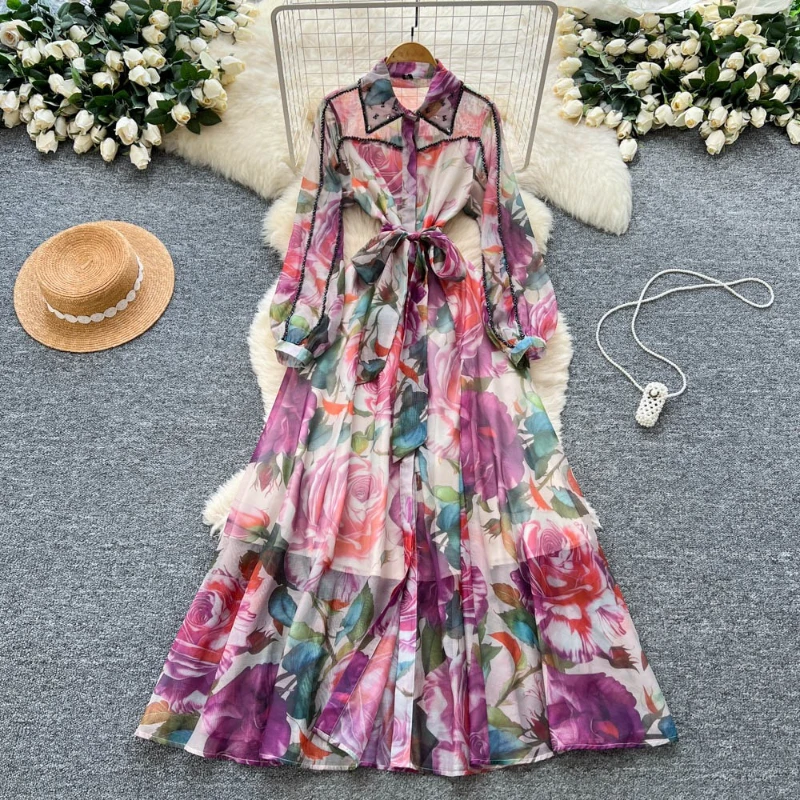 

Women Long Dress Dresses A Line Vestidos High Waist Print Y2k Streetwear Full Sleeve Elegant Splice Party Night Work 2025