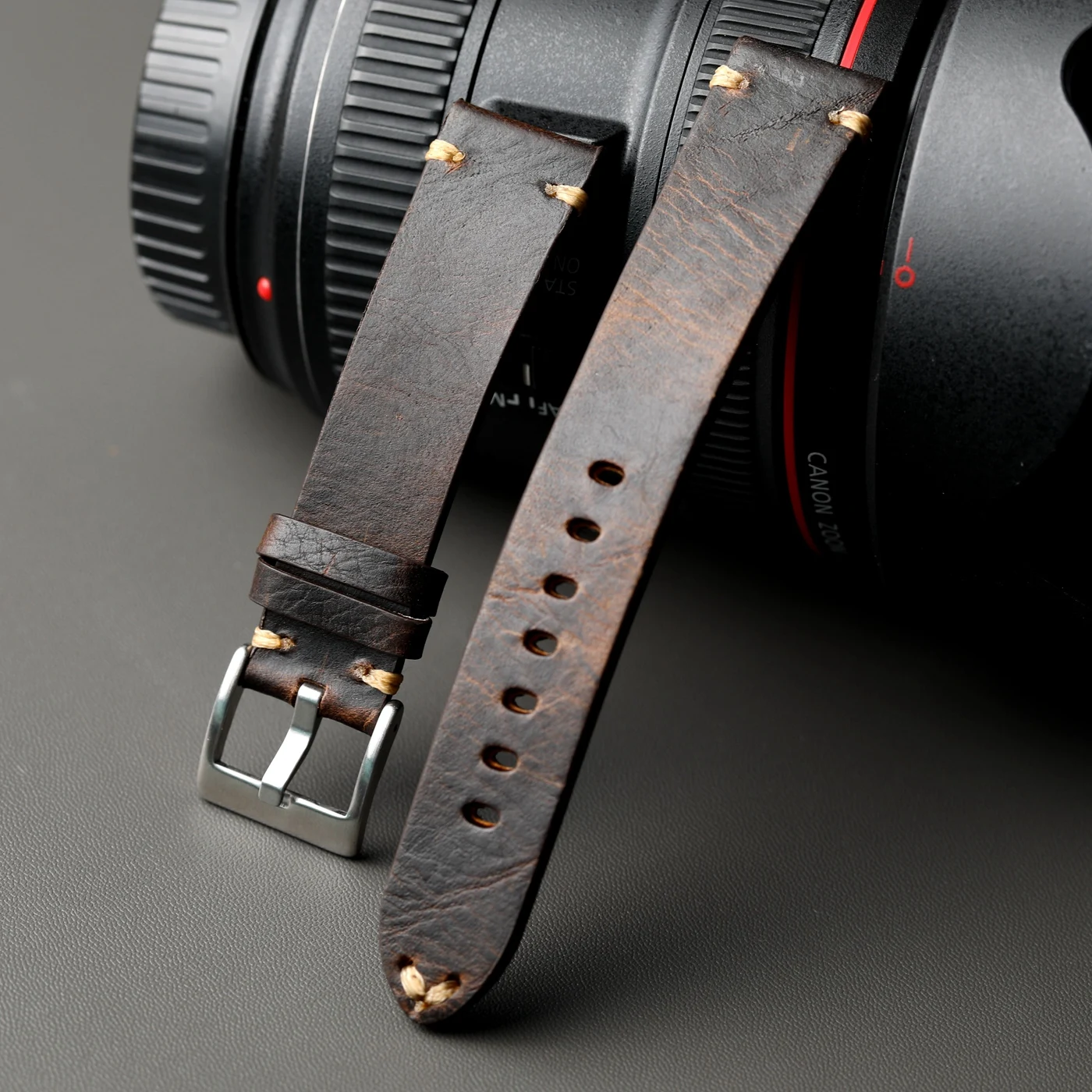 Handgefertigtes Oberschicht-Rindslederarmband, braun-schwarze Kastanienfarbe, italienisches Rindslederarmband, Herrenuhr im Retro-Stil 18 19 20 21 22 mm