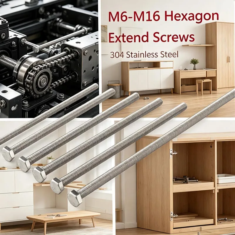 

304 Stainless Steel Hex Head Bolts and Nuts with Washers Assortment Kit, M6-M12 High Hardness Corrosion Resistance Screw Set