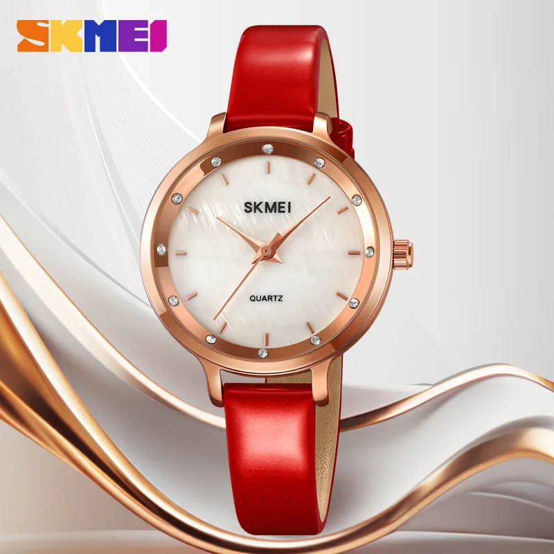 SkmeiFashion ساعة نسائية بسيطة بمؤشر دائري ساعة نسائية مخصصة مقاومة للماء ساعة كوارتز نسائية