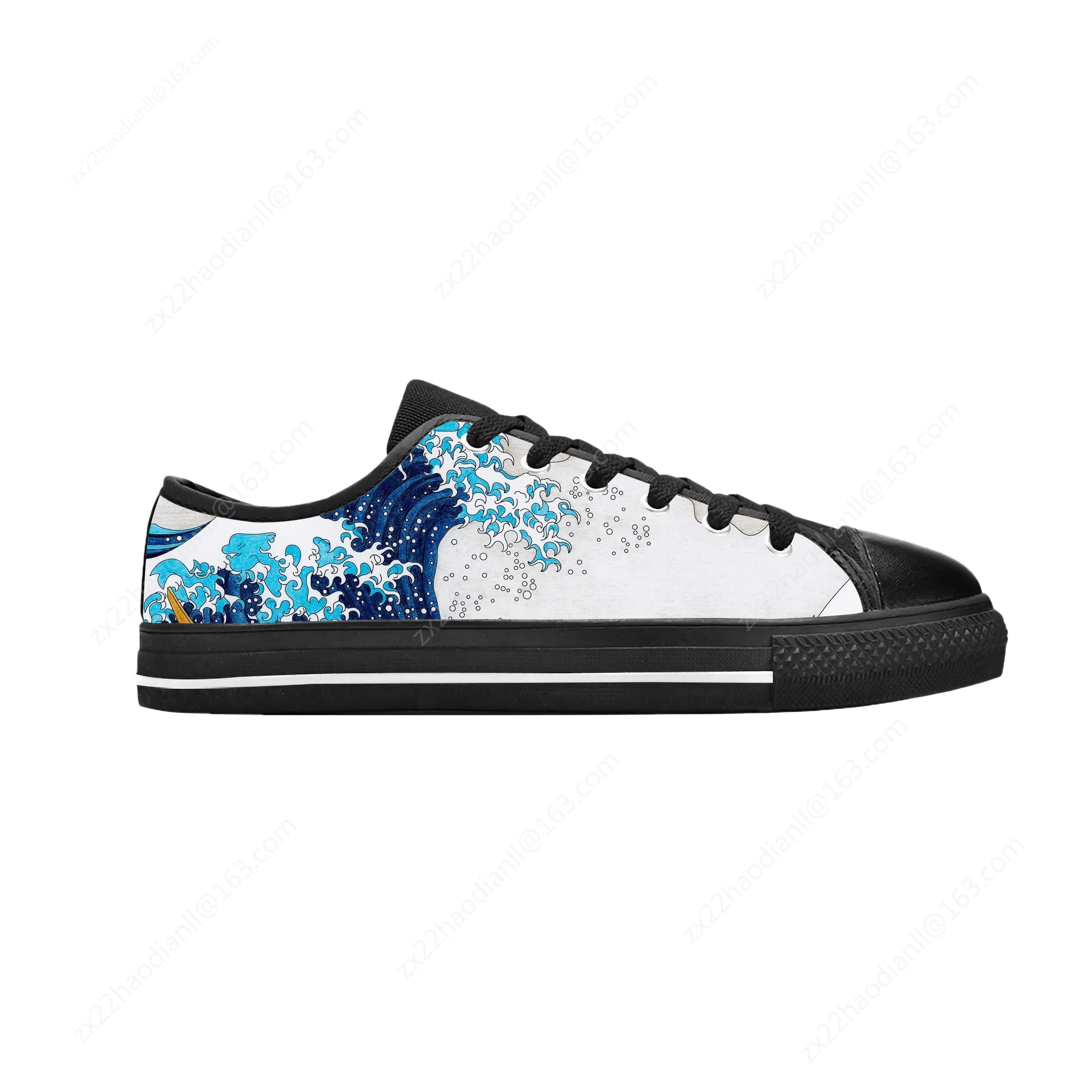 Japanese Anime Cartoon The Great Wave Off Kanagawa Casual Cloth Shoes Low Top Comfortable Breathable 3D Print Men Women Sneakers