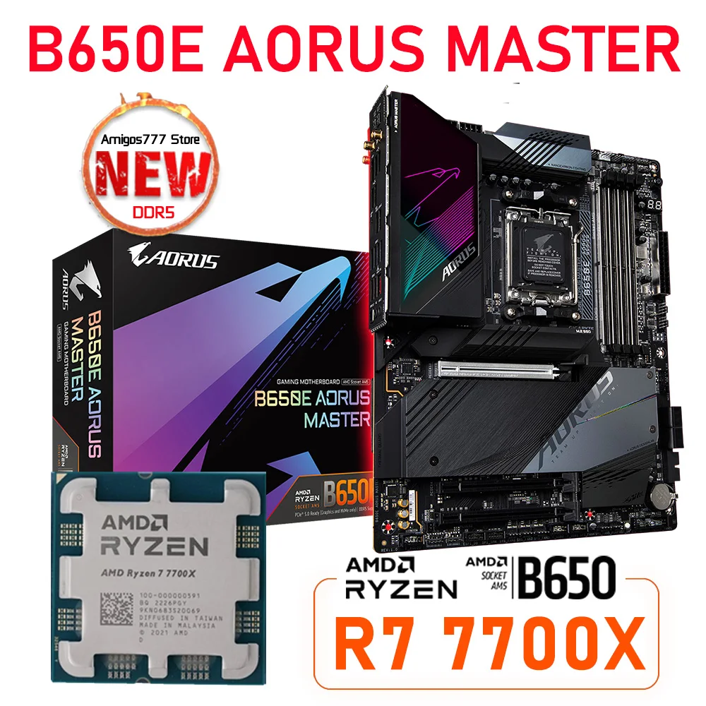 

Ryzen 7 7700X CPU + AM5 Gigabyte B650E AORUS MASTER Mainboard ATX B650E Motherboard DDR5 support for Ryzen 7000 Series cpu NEW