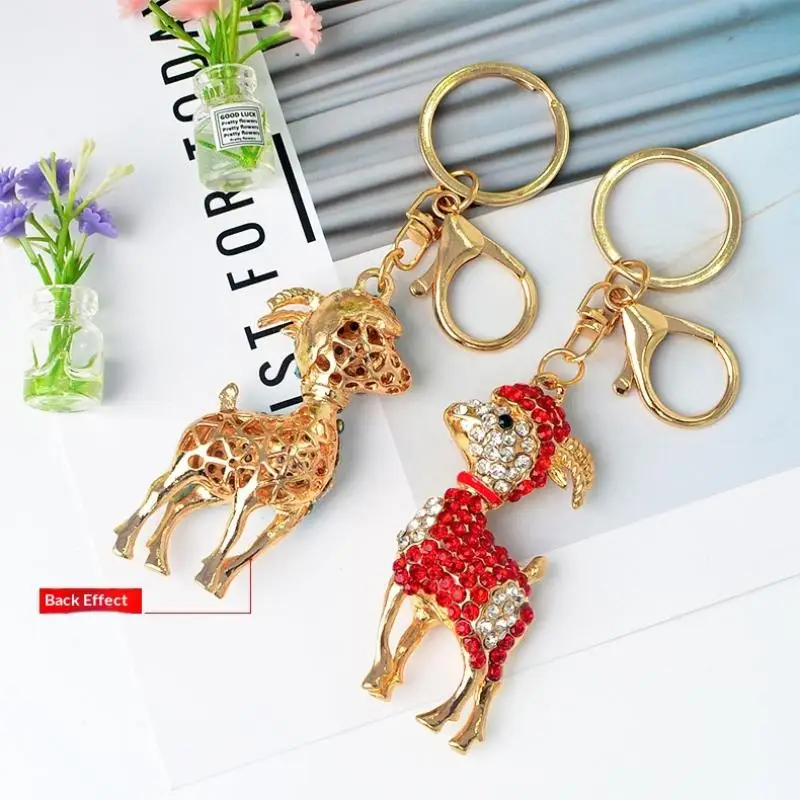 {H} 1 Stück vergoldeter Strass-Schaf-Schlüsselanhänger mit glänzenden Kristallen, ideal als Taschenanhänger, Schlüsselhalter, Geschenk