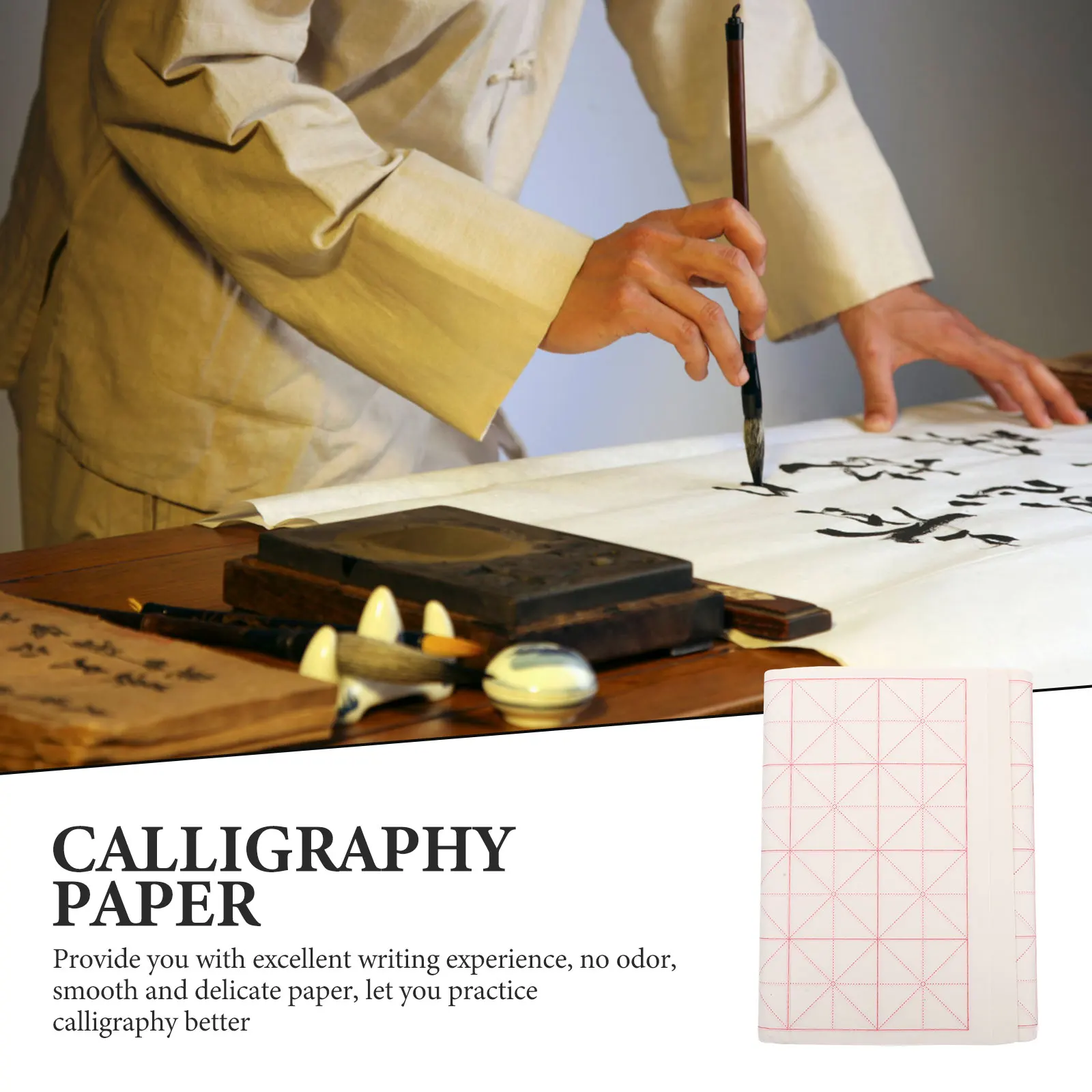

100 Pcs Grid Rice Paper Calligraphy Writing Thickened Professional Smooth Delicate No Odor Multi Functional Practice Sheet