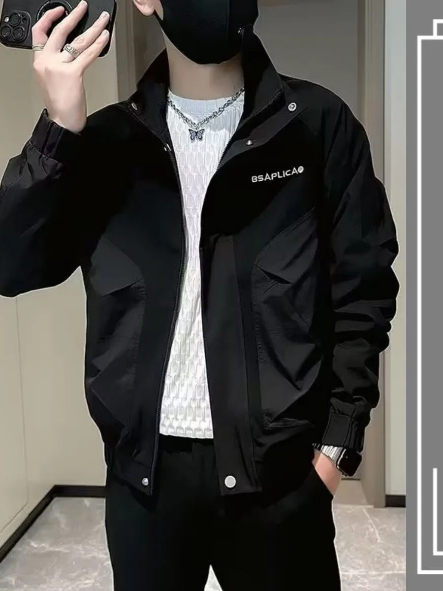 

Trendy Embroidered Cotton Workwear Jaet Men's Casual Spring Faion Loose Fit Double Layer Polyester Fiber Long Sve Zipper